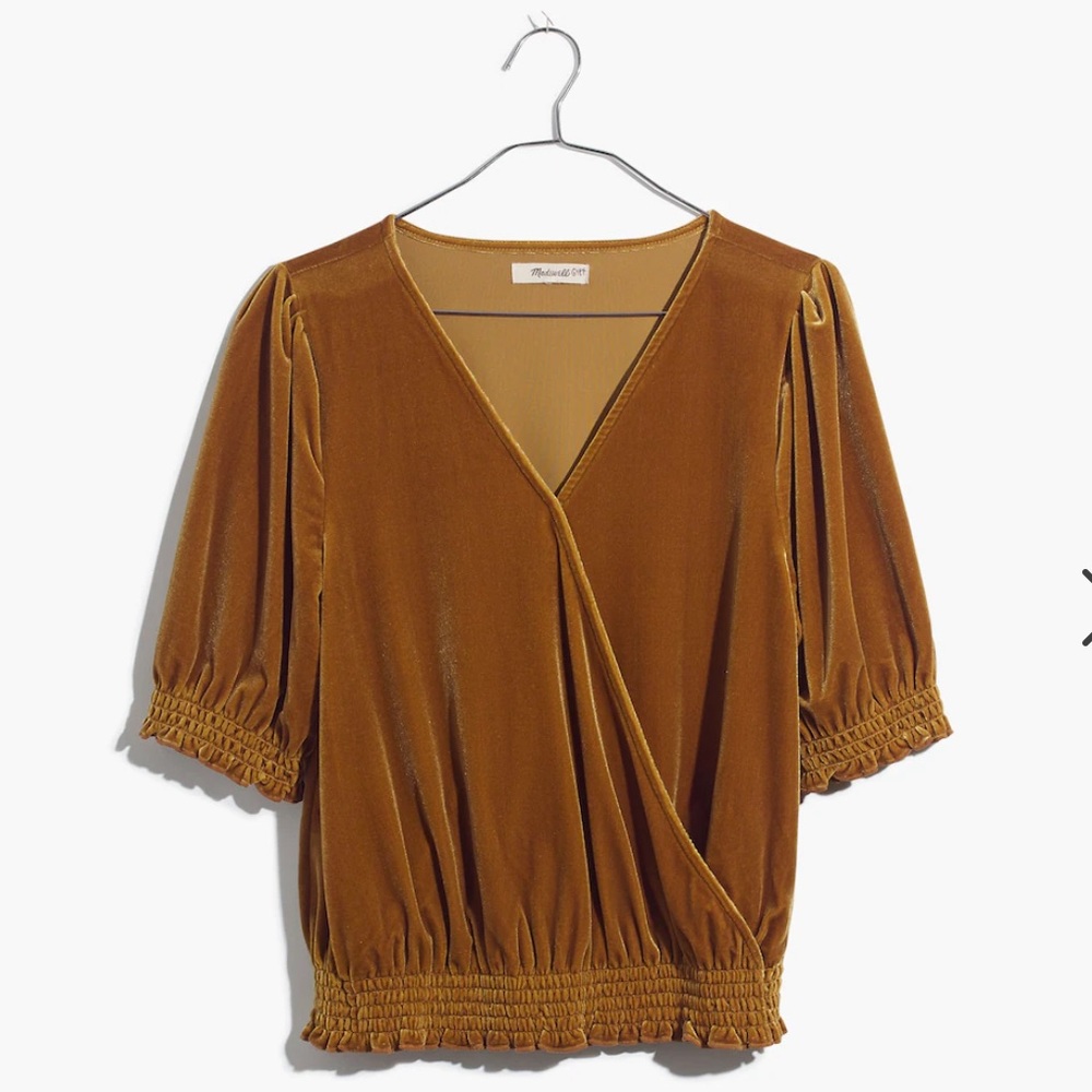 Madewell velvet smocked crossover top - slightly cropped - Egyptian gold